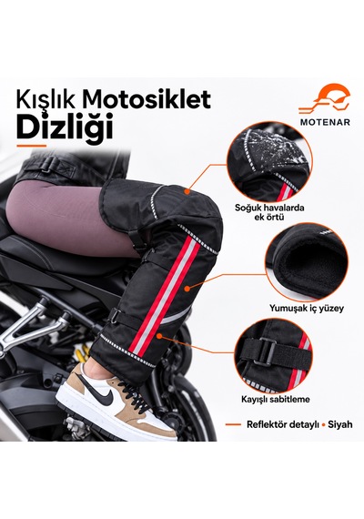Motenar Kışlık Motosiklet Dizliği Reflektör Detaylı Siyah