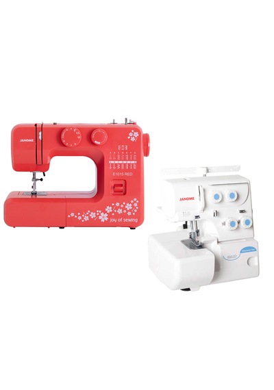 Janome E1015 Joy Of Sewing Dikiş Makinesi Kırmızı Ve 8002d Overlok Makinesi Paketi