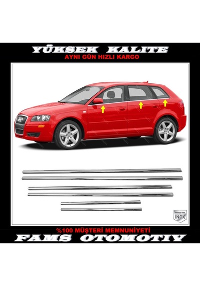 Audi A3 8P Krom Cam Çıtası 6 Prç Paslanmaz Çelik 2003-2013 Arası