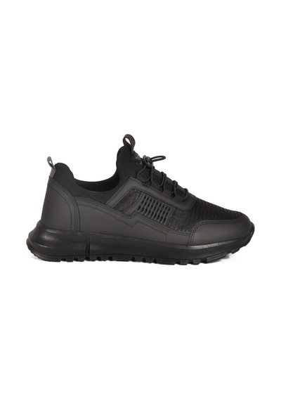 Siyah Hafif Esnek Kilit Bağcıklı Unisex Spor Ayakkabı Nans 6006 G Siyah-siyah