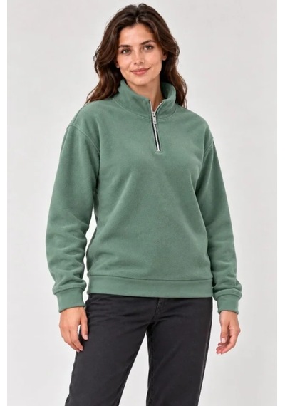 Polar Dik Yaka Yarım Fermuarlı Uzun Kollu Regular Fit Kışlık Sweatshirt - Mint Yeşili
