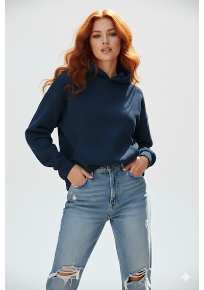 Uyguntarz Unisex Yumuşak Dokulu Düz 3 İplik Oversize Sweatshirt Sade Ve Modern Görünüm İndigo