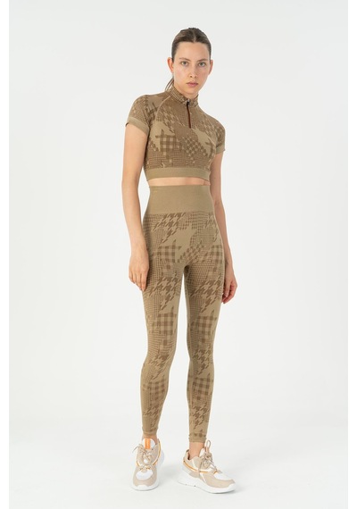 Maraton Slimfit Kadın Bisiklet Yaka Vizon Crop Top Vizon