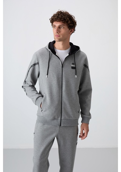 Tommy Life Gri Melanj Pamuklu Kalın Yumuşak Dokulu Comfort Fit Baskılı Erkek Eşofman Takım - 85236 GRİ MELANJ