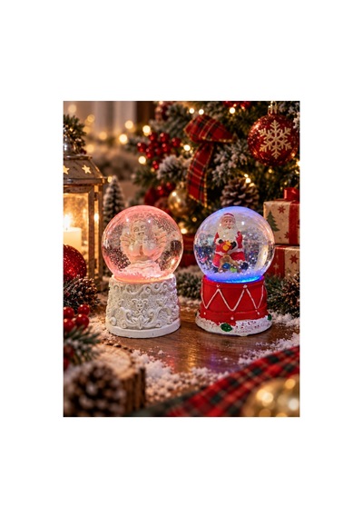 Dekoratif Yılbaşı Hediye Seti 2 Li Kombin Melek Ve Noel Baba Figürlü Kar Küresi 6.5 Cm Hediye Biblo