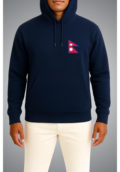 Bahriyeli Collection Kapüşonlu Nepal Bayrağı Cep Baskılı Unisex Sweatshirt Lacivert