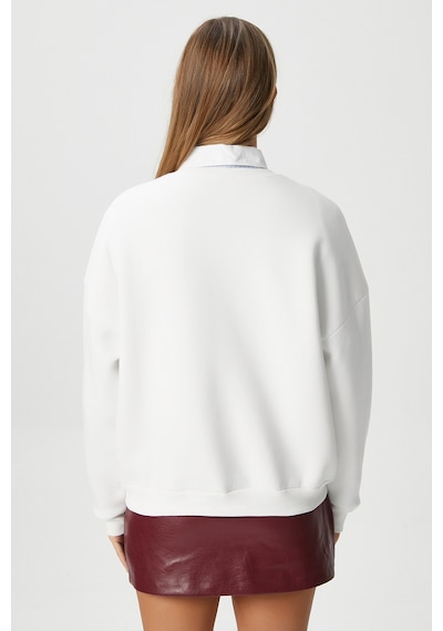 Kadın Ciao Nakışlı İçi Polarlı Leopar Ekru Oversize Seeatshirt Ekru