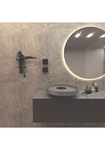 Decorev Dc-5119 Dekoratik Siyah Yapıştırmalı Fön Banyo Metal Saç
