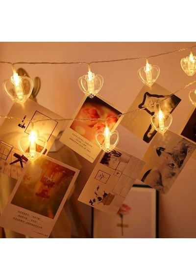 HEART PHOTO CLİP STRİNG LED LİGHT PİLLİ KALPLİ MANDAL LED IŞIK GÜN IŞIĞI LED IŞIK SEVGİLİLER GÜNÜNE ÖZEL Gün Işığı