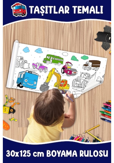 Melolisa Büyük Taşıtlar Temalı Boyama Rulosu 30x125 Cm