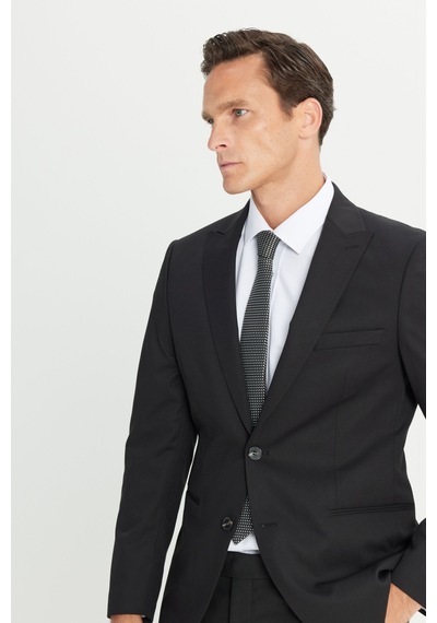 AC&Co / Altınyıldız Classics  Erkek Sıyah Ekstra Slim Fit Dar Kesim Kırlangıç Yaka Takım Elbise Siyah