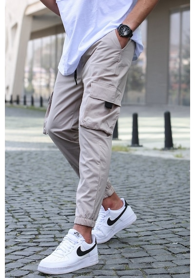 Madmext Bej Kargo Cep Erkek Jogger Pantolon 5461 Bej
