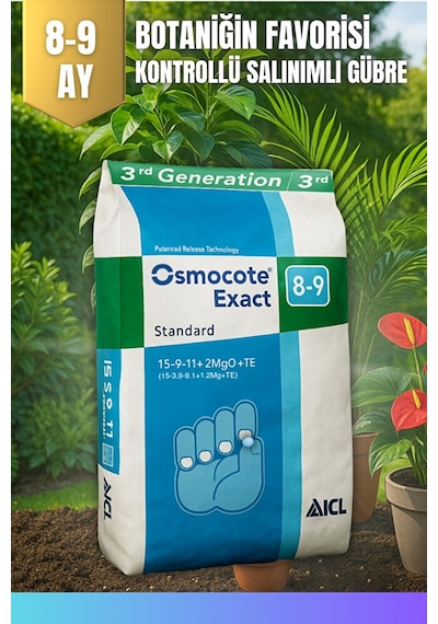 Osmocote Exact Standard 15-9-11 + 2mgo + Te 8-9 Ay Kontrollü Salınımlı Gübre 1 Kg 50 G