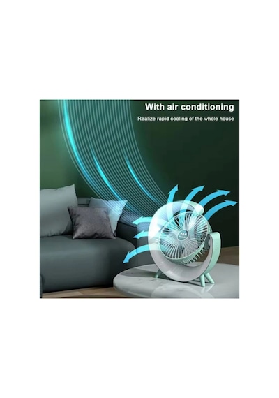 Masaüstü Vantilatör Usb Şarjlı Rgb Led Işıklı 3 Kademeli 180 Ayarlanabilir Soğutucu Fan Yeşil Krgltgsnyfgm4gw80l0