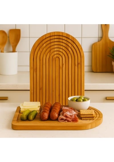 Tr Bambu Oval Çizgili Sunum Ve Kesme Tahtası Estetik Dayanıklı Ve Çok Amaçlı Mutfak Sunum Seti 32x24 Cm Diğer