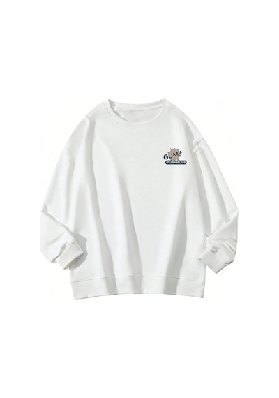 Adrift Slogan & Cartoon Graphic Drop Shoulder Sweatshirt Beyaz Beyaz