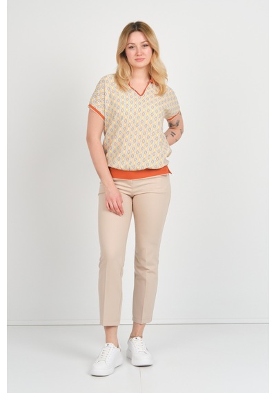 Ella Camelia Kadın Desenli Polo Yaka Beli Ve Kolları Lastikli Bluz 24e107 Kiremit Kiremit Ella Camelia Kadın Desenli Polo Yaka Beli Ve Kolları Lastikli Bluz 24e107 Kiremit Kiremit