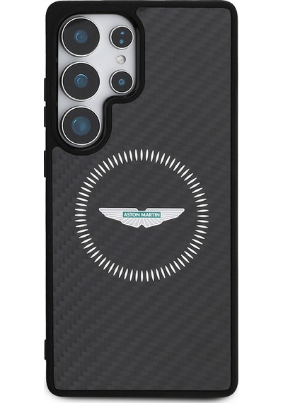 Galaxy S25 Ultra Kılıf Aston Martin Lisanslı Magsafe Uyumlu Radyal Halka Ve Karbon Fiber Kapak Siyah