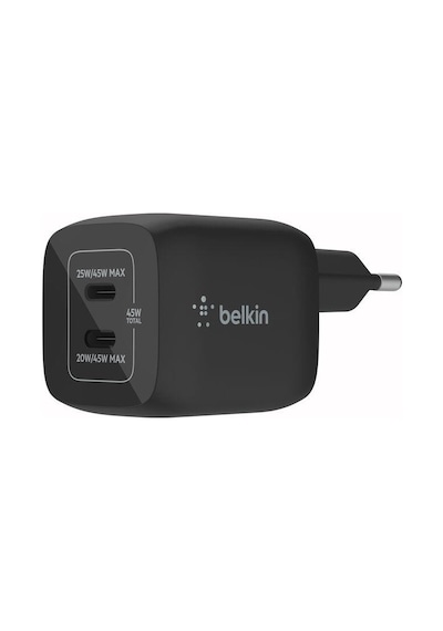 Belkin Wch011vfbk Boostcharge Pro 45w Gan Çift Usb-c Yüksek Hızlı Şarj Adaptörü - Siyah