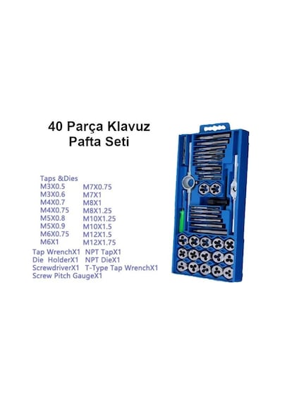 Valkyrie 40 Parça Klavuz Pafta Seti Metrik Set M3-m12 Arası 40lı Takım