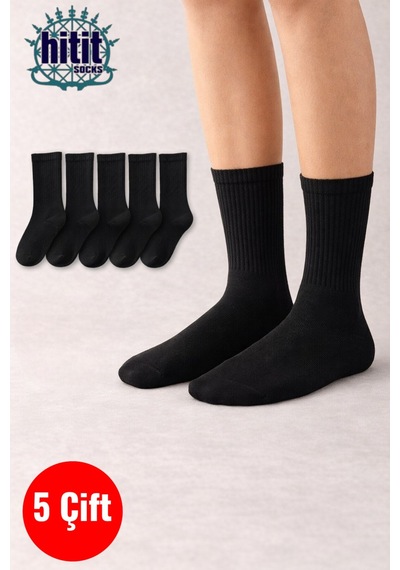 Hitit Socks Kadın 5 Çift Premium Kalite Yüksek Pamuklu Kolej Çorap Siyah