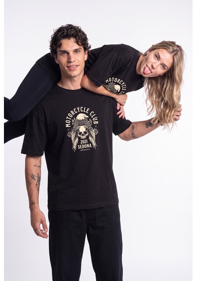 Black Nova Oversize Baskılı Unisex %100 Pamuk T-shirt Sedona Siyah