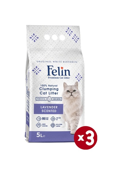 Felin Lavanta Kokulu Topaklaşan İnce Bentonit Kedi Kumu 3 x 5 L