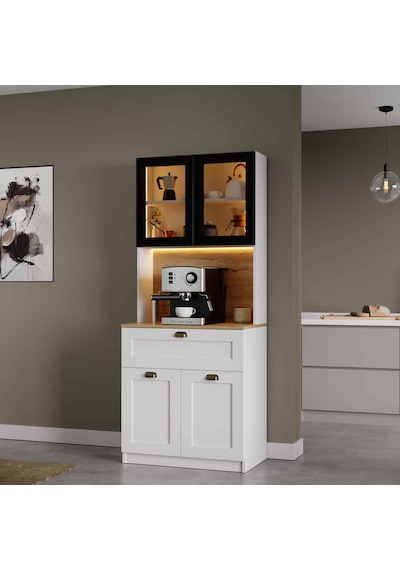 Midoser Nero Solo Kahve Köşesi Alüminyum Çerçeveli Cam Kapaklı Led Aydınlatmalı 190 X 80 Cm Beyaz