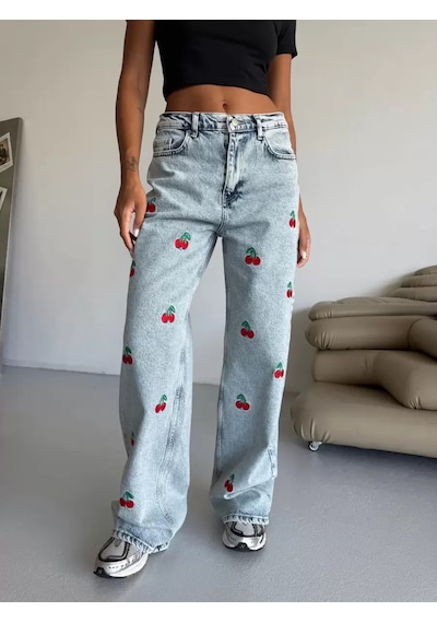 Paradise Cherry Cool Wide Leg Jean Çok Renkli