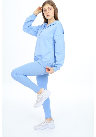 Toontoy Kids Toontoy Kız Çocuk 2'li Takım Baskılı Kapüşonlu Düşük Omuz Çıtçıtlı Sweatshirt & Basic Düz Tayt Mavi Toontoy Kids Toontoy Kız Çocuk 2'li Takım Baskılı Kapüşonlu Düşük Omuz Çıtçıtlı Sweatshirt & Basic Düz Tayt Mavi
