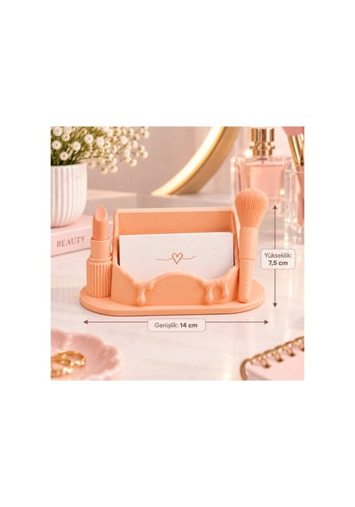 Güzellik Salonu Temalı Kartvizitlik Masaüstü Kartlık Pastel Turuncu 14 Cm