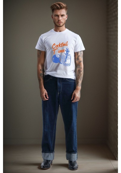 Cocktail Time Tasarım Baskılı Y2k Old Money %100 Pamuk Regular Fit Bisiklet Yaka Premium T-shirt Beyaz