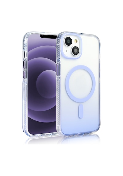 Apple Uyumlu iPhone 14 Kılıf Transparan Renk Geçişli M-safe Şarj Özellikli Toros Kapak Lila
