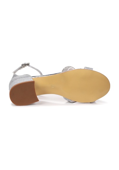 Kiko Kids Tanda Kum Simli Kız Çocuk 4 Cm Topuklu Sandalet Abiye Ayakkabı Gümüş Gümüş