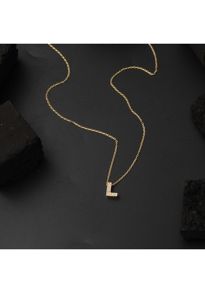 Taşlı L Harfli Minimal Altın Harf Kolye