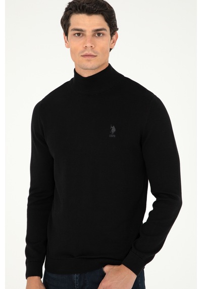 U.S. Polo Assn. Erkek Slim Fit Yarım Boğazlı Siyah Basic Kazak 50288887-VR046