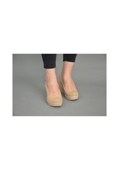Akınabella Dolgu Topuk Arkası Koyu Krem Cilt Önü Hasır Kadın Ayakkabı Krem Krem