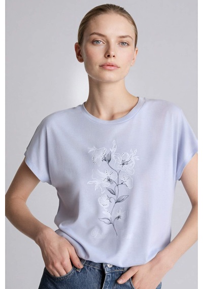 Defacto Baskılı Mavi Kadın T-shirt H2453ax/be216