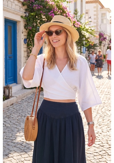 Lela Pamuklu Regular Fit Bağlamalı Crop Kimono Bayan Kimono 668yl2783 Beyaz Lela Pamuklu Regular Fit Bağlamalı Crop Kimono Bayan Kimono 668yl2783 Beyaz