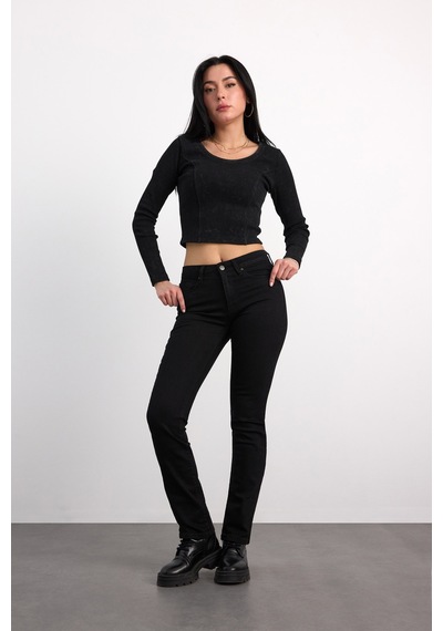 22985-73599 Kadın Straıght Fit Hıgh Rıse Denim Pantolon 22985-73599 Black Black