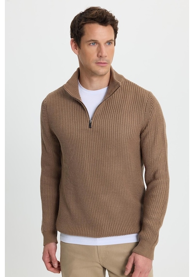 Tudors Erkek Slim Fit Dar Kesim Fermuarlı Koyu Vizon Dik Yaka Triko Kazak-34926 Koyu Vizon Tudors Erkek Slim Fit Dar Kesim Fermuarlı Koyu Vizon Dik Yaka Triko Kazak-34926 Koyu Vizon