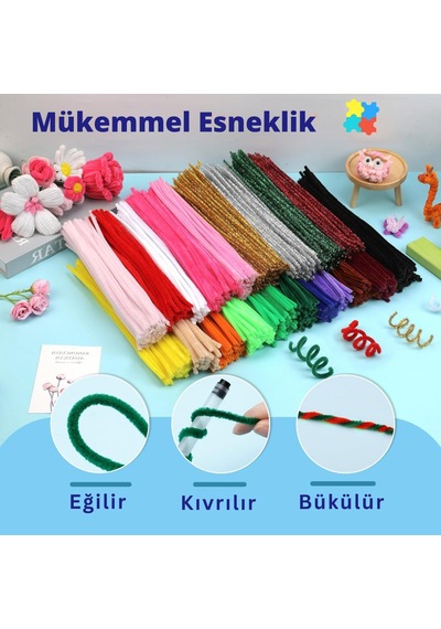 Şönil Tel, El İşi, Dıy, Hobi Ve Çiçek Yapım Teli, Koyu Yeşil, 100 Adet, 6 Mm - 30 Cm