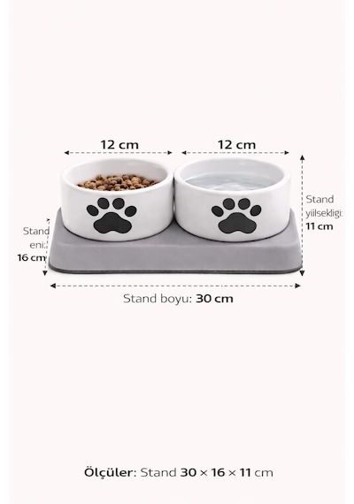 Premium Yükseltilmiş İkili Seramik Kedi Mama Ve Su Kabı