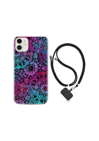 Apple Uyumlu iPhone 12 Kılıf Boyun Askılı Colurful Mandala 1667