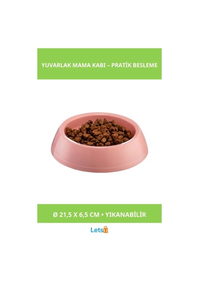 Kaliteli Plastik Büyük Yuvarlak Mama Kabı Mor Mavi Yeşil Pembe 21.5 Cm