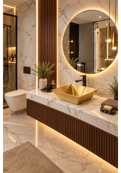 Alfas Aura Kare 40x40 Cm Pvd Mat Gold Tezgah Üstü Çanak Lavabo 304 Paslanmaz Çelik
