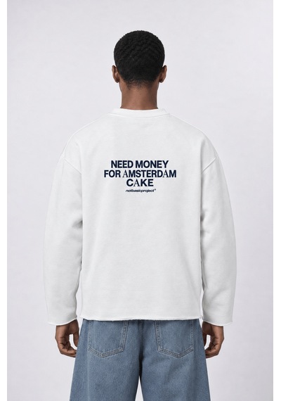Respire Erkek Cake Baskılı Pis Dikiş Detaylı Oversize Sweatshirt Ekru