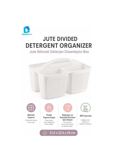 Jute Bölmeli Deterjanlık Organizer Mutfak Banyo Lavabo Altı Temizlik Malzemesi Düzenleyici beyaz