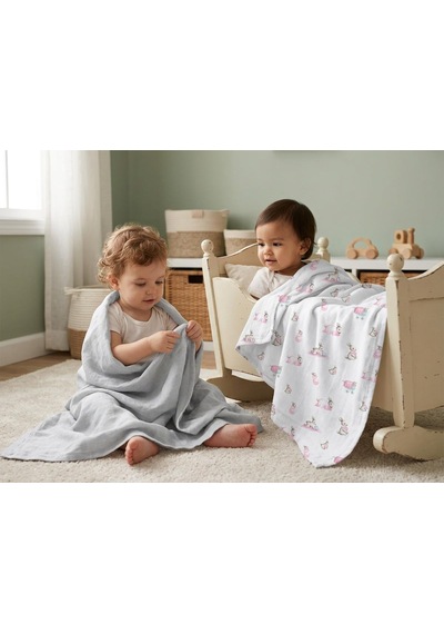 % 100 Pamuk Müslin Bebek Örtüsü - Bébé Lapin Rose 70x70 Cm Throw7019