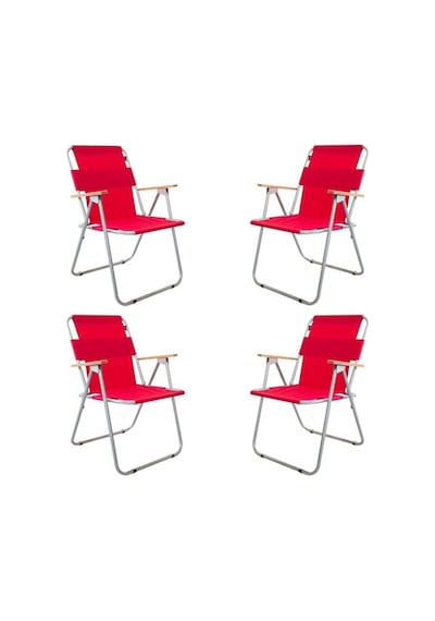 Bofigo 60x80 Çam Katlanır Masa + 4 Adet Katlanır Sandalye Kamp Seti Bahçe Balkon Takımı Kırmızı